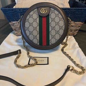 GG Supreme Monogram Web Mini Ophidia Round Shoulder Bag Brown